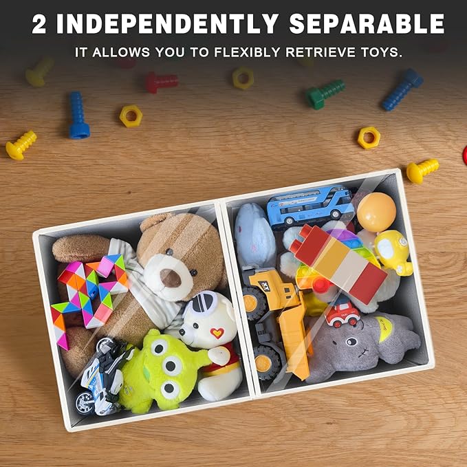2 Pack Large Toy Storage Box with Clear Lids Collapsible Toy Organizer Chest with Adjustable Dividers Kids Storage Bin Basket