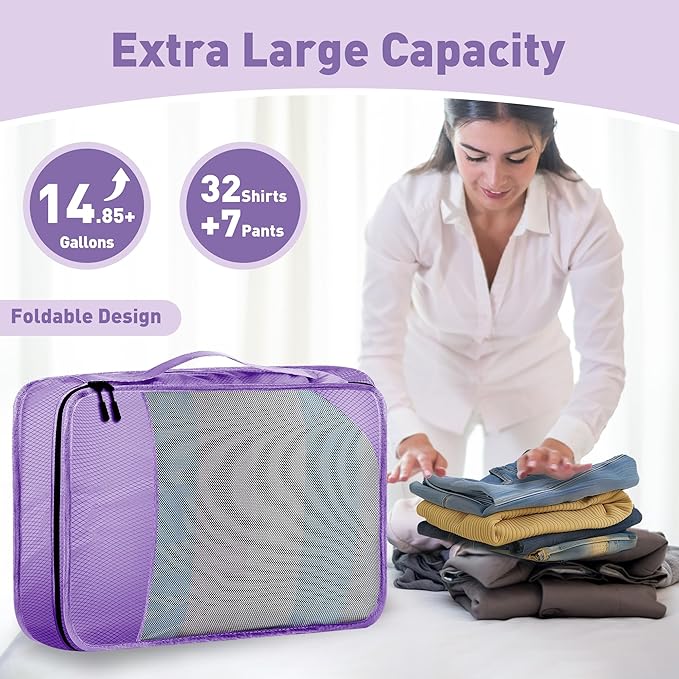 Toncoke 8-Piece Packing Cubes for Travel, Mesh Luggage Organizers with Shoe Bag, Toiletry Bag, Laundry Pouches, 4 Sizes (XL/L