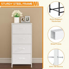 DUMOS Dresser for Bedroom, 4 Storage Drawers, Tall Fabric Closet Chests Organizer Tower Furniture with Wooden Top Metal Frame