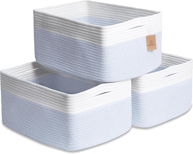 NaturalCozy Storage Baskets 16.8”x13”x7.6” Cotton Rope Woven Baskets for Organizing 3-Pack | Toy Storage Bins | Basket for Sh