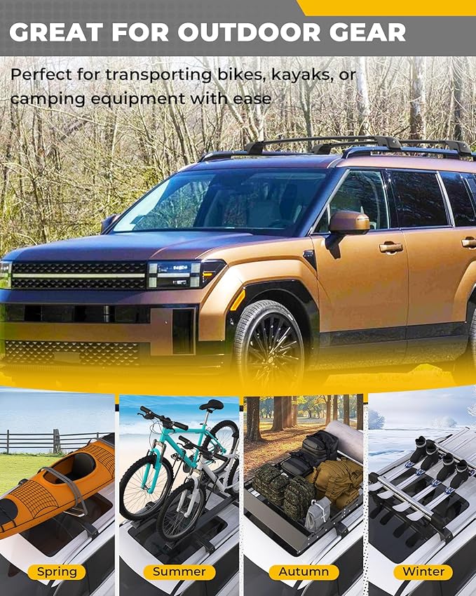 330LBS Lockable Cross Bars Roof Rack Fit for Hyundai Santa Fe 2024-2026 Aluminum Crossbars Cargo Bar Luggage Baggage Carrier Rooftop Accessories, for Storage Bag Kayak Snowboard Canoe Bike
