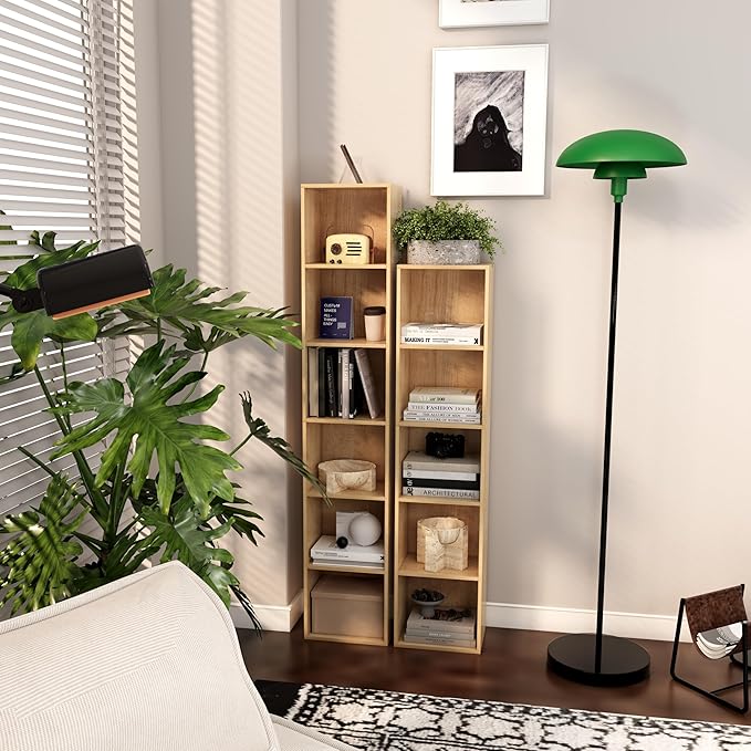 6 Cube Storage Organizer,Wooden 6-Tier Open Shelf Bookshelf,Versatile Storage Cubes for Living Room，Bedroom,Home Office,(Oak,
