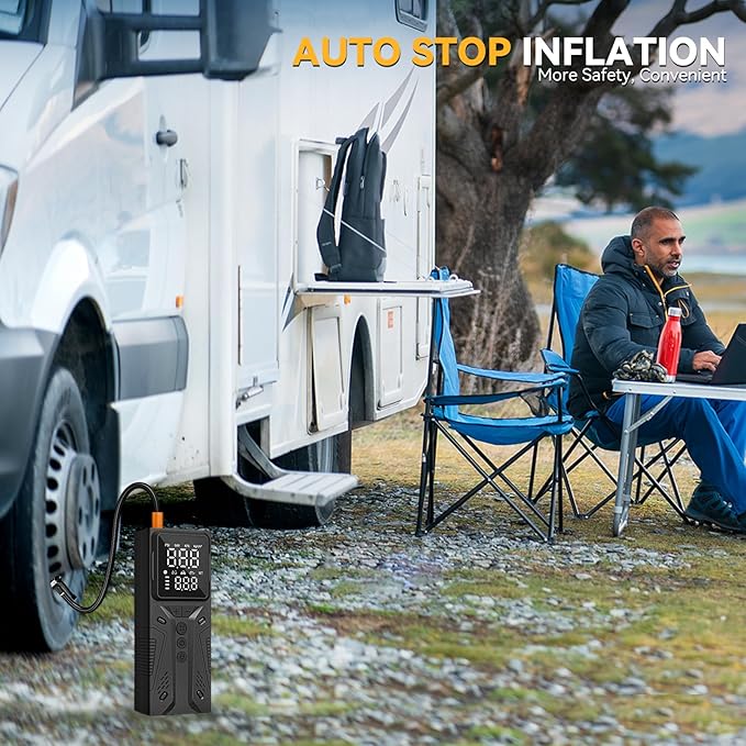 AIRSURE Tire Inflator Portable Air Compressor, High-Speed 150PSI Cordless Air Pump for Car Tires with Powerful Battery, Auto Shut-Off - Portable Tire Pump for Car, Bike, Motorcycle and Balls 2 (Pack)