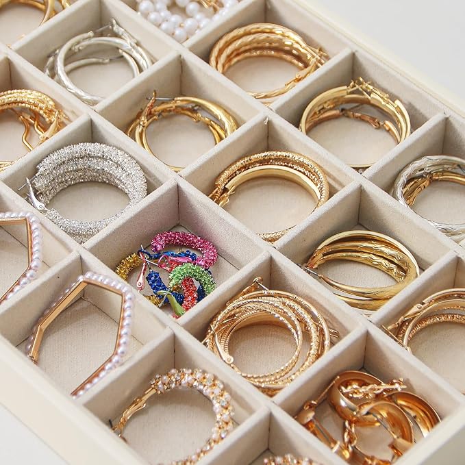Stackable Jewelry Organizer Tray For Drawers,White Leather Small Earring Storage Tray,Bracelet And Necklace Display Box,Jewel