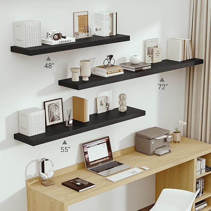 Vivelove 72 Inches Floating Shelves Wall Mounted, 12" Deep Wall Shelves for Bedroom, Bathroom, Living Room, Kitchen, Office, 