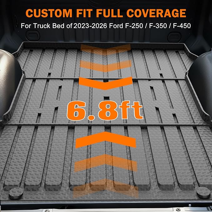 KUST Full Set Floor Mats for 2023-2026 Ford F250/F350/F450 Super Duty Crew Cab, 6.8FT Truck Bed Mat with Tailgate Liner All Weather F250 Accessories TPE Rubber Raised Edge