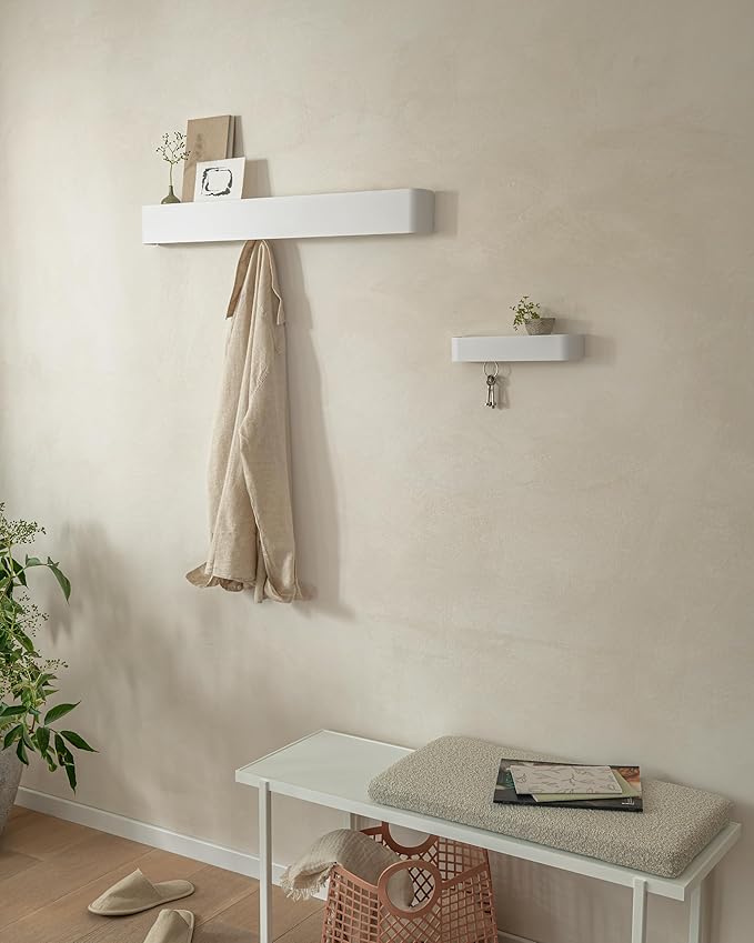 Kazai.® Coat Rack Wall Mount with Shelf 'Tone' | Modern Design Coat Hanger with Hidden Hooks and Storage | Hat Rack with Shel