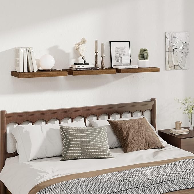 Fun Memories 12 Inch Deep Floating Shelves for Wall, 20 Inch Long Wall Mounted Storage Shelf with Invisible Brackets, 3 Pack 