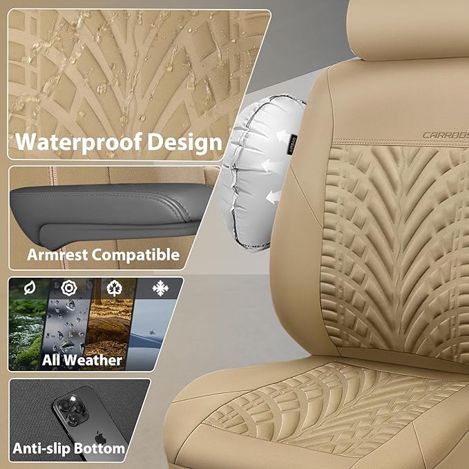 CAR PASS Neoprene Waterproof Seat Covers Full Sets, Wetsuit Car Seat Covers 5 Seats Universal Fit for Vans, Truck, SUV, 3D Ty
