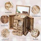 Jewelry Box for Women, Rustic Wooden Jewelry Boxes & Organizers with Mirror & Drawers,6 Layer Jewelry Organizer Box for Rings