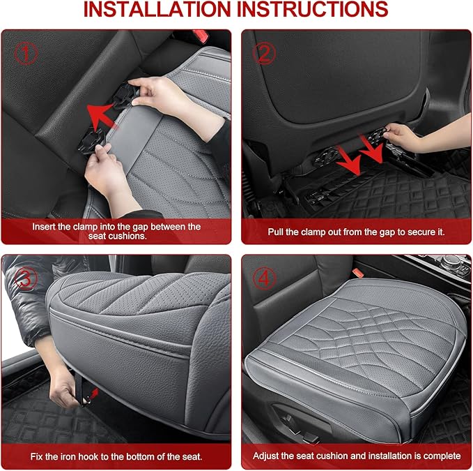 1-Pack Leather Front Car Seat Covers - Bottom Car Seat Covers Fully Wrapped, Non-Slip and Waterproof, Fits Most Vehicles Gray