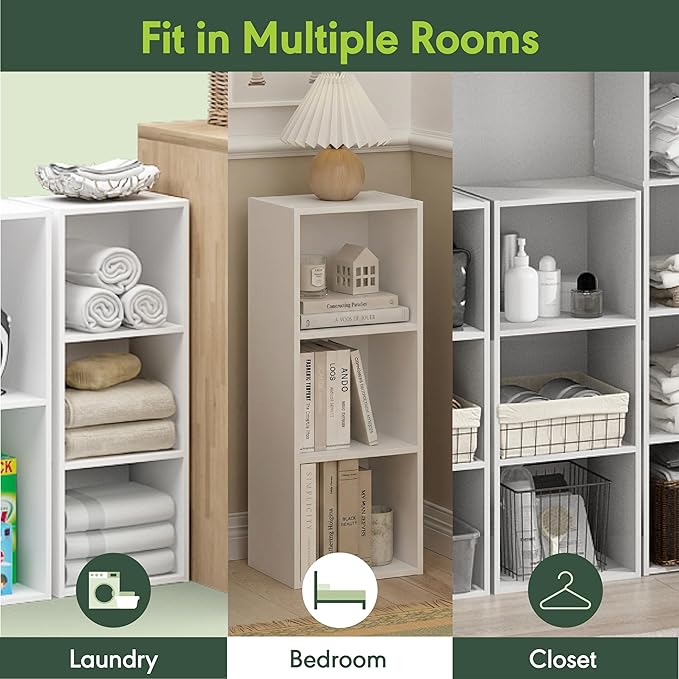 Furinno LUDER Book Shelf, 3-Cube Bookshelf, Bookcase with Open Shelves, 9.3 x 12 x 31.5, Easy Assembly, for Living Room, Bedr