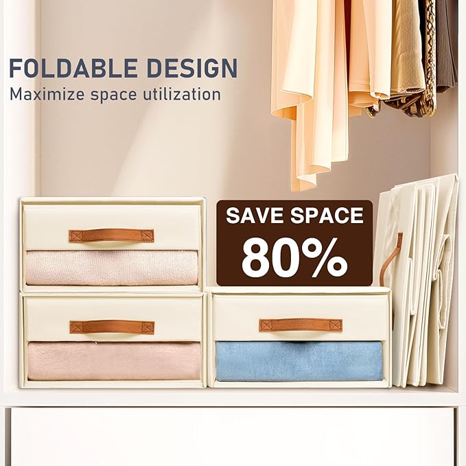 DIMJ Closet Organizers and Storage - Fabric Bins with Drawers for Closet Foldable Clothes Organizers with Clear Window, Stack