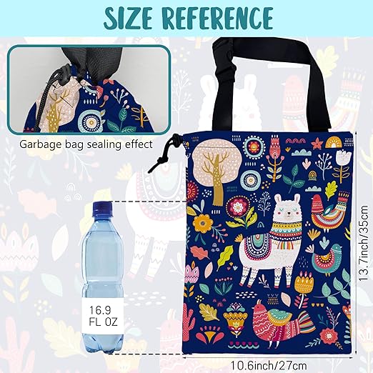 Car Garbage Bag Colorful Llama Flowers and Birds Hanging Canvas Car Trash Bag Waterproof Drawstring Car Back Seat Organizer for Car Back Front Seat Console with Adjustable Buckle
