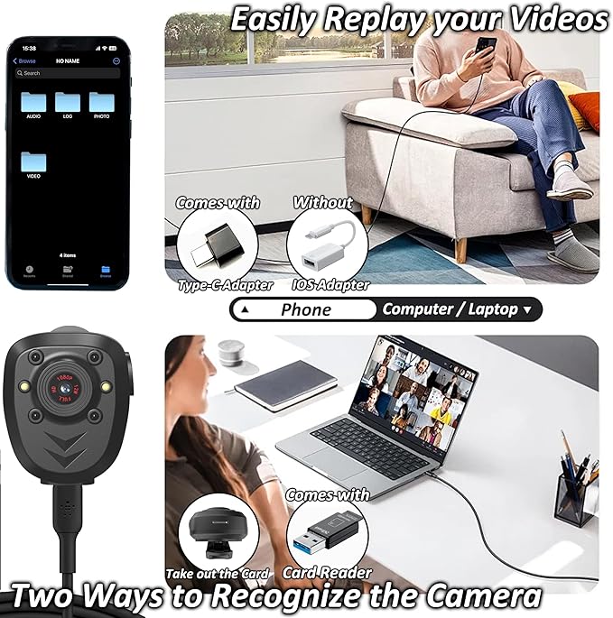 Mini Body Camera Video Recorder Built-in 128GB Card with Night Vision IR & Loop Record HD 1080P, 6 HR Battery Life Police Cam for Outdoor, Law Enforcement, Security Guard (128G With Magnetic Lanyard)