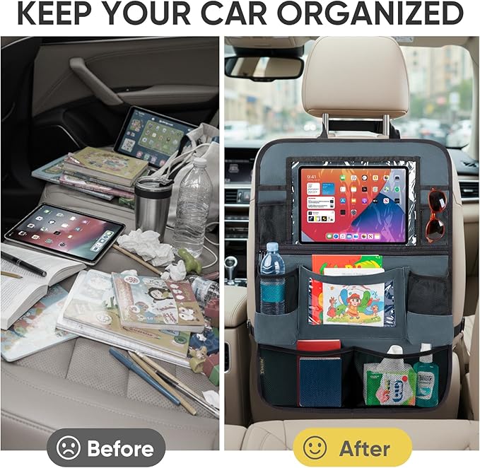 BALEINE Backseat Car Organizer, Back Seat Car Organizers and Storage, Kick Mats Back Seat Protector, Travel Accessories for Most Automotive (1 Pack, Gray)