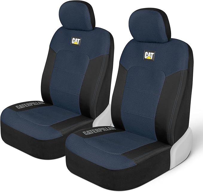 CAT Blue & Black Seat Covers for Cars, Trucks, & SUV - Set of (2) MeshFlex Car Seat Cover Front Seat Protectors - Airbag Comp