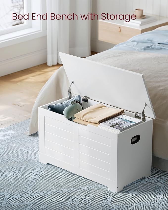 VASAGLE Storage Chest, Storage Bench with 2 Safety Hinges, Farmhouse Style, 15.7 x 31.5 x 18.1 Inches, for Entryway, Bedroom,