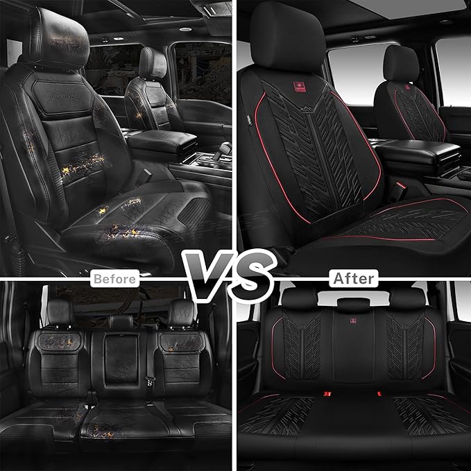 CAR PASS Waterproof Car Seat Covers Full Set,Neoprene Car Seat Covers 5 Seats,3D Tyre Embossed Wetsuit Seat Covers All-Weathe