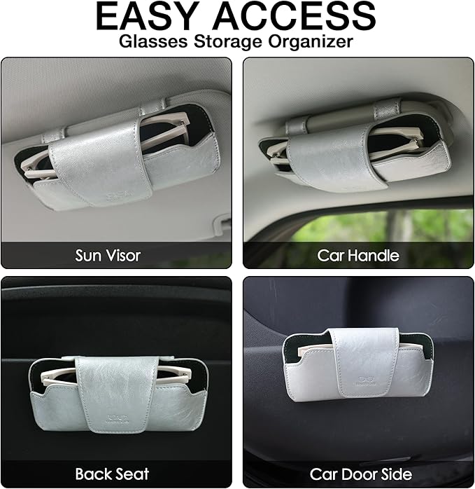 Sunglass Holder for Car Visor, Car Sunglasses Holder Leather, Eyeglasses Holder Glasses Storage Case Visor Accessories