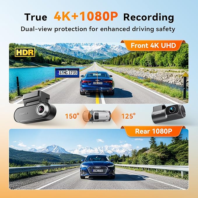 DDPAI 4K Dash Cam Front and Rear, 2160P+1080P Car Dash Camera, GPS 5G WiFi Dashcam for Cars, Free eMMC 32G Dual Storage Suppo