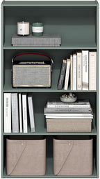 Furinno PASIR Book Shelf, 4-Tier Bookshelf, Bookcase, 9.4" x 23.6" x 41.7", for Living Room, Bedroom, Home Office, Sage Green