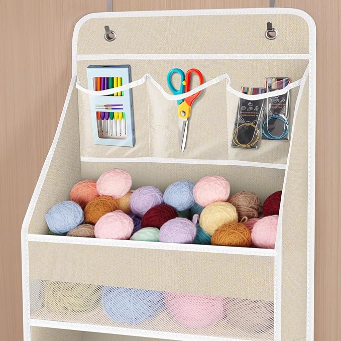 Univivi 5-Shelf Over Door Hanging Organizer Fabric Door Storage with 4 Large Pockets and 3 Small PVC Pockets Wall Mount Hangi