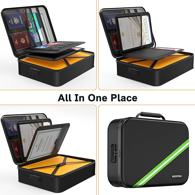 Noiposi Document Organizer with 5200℉ Heat Insulated,Waterproof and Fireproof Document Box with Lock, Home Travel Strong Fire