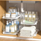 Delamu 2 Sets of 2-Tier Multi-Purpose Bathroom Under Sink Organizers and Storage and 2 Sets of 3-Tier Bathroom Under Sink Org