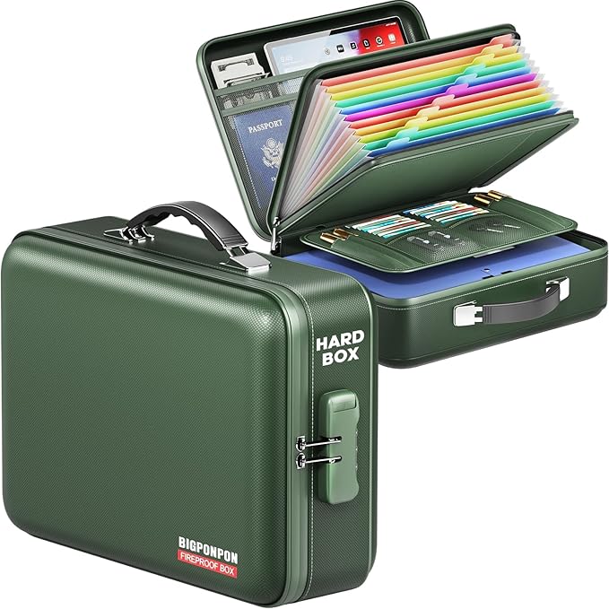 Fireproof Document Box, Hard Case Highly Flame-Resistant Fire Proof Waterproof File Organizer with Lock, Portable Fire Safe f