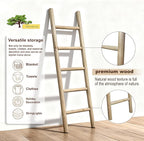 Wooden Blanket Ladder - 57in Natural Wood Color- Leaning Wall Decor for Bedroom, Bathroom, Living Room - Rustic Quilt Holder 