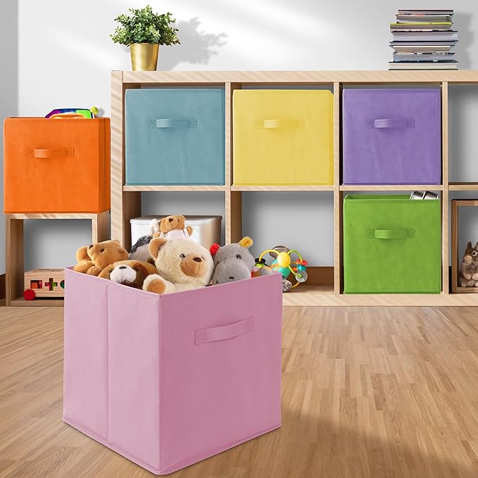 Casafield Set of 6 Collapsible Fabric Cube Storage Bins, Multicolor - 13" Foldable Cloth Baskets for Shelves, Cubby Organizer