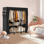 Wardrobe Closet, Quick and Easy Assembly, Black Large Capacity Portable Closet with 3 Hanging Rods 6 Storage Shelves and 8 Si