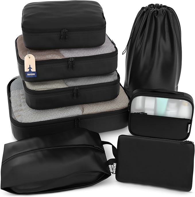 Shacke Packing Cubes for Travel 8 Set - Premium Luggage Organizer Bags - Versatile Travel Organizer for Women and Men - Optim