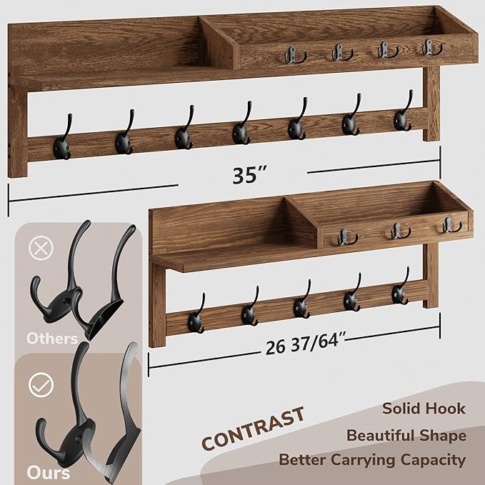 AMBIRD Coat Rack Wall Mount, 35 inch Large Wall Hooks with Shelf, Entryway Shelf with 7 Dual Coat Hooks 4 Key Hooks Mail Orga