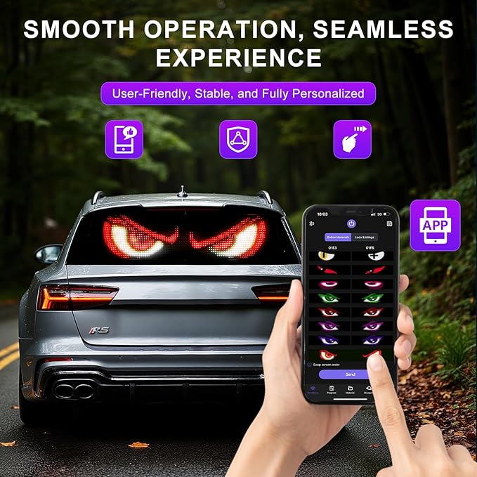 2 Pack LED Eyes for Car Windshield 14.56"x3.62", Programmable Animated Devil Eyes Light for Windshield, APP Control Customizable LED Matrix Display for Cars, SUVs
