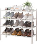 BMOSU 4-Tier Bamboo Shoe Rack Premium Stackable Shoe Shelf Storage Organizer for Hallway Closet Living Room Entryway Organize