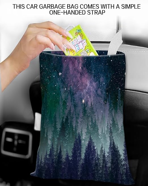 Car Trash Can, Durable Hanging Car Trash Garbage Bag, Cute Automotive Garbage Cans Organizer, Beautiful Galaxy Night Forest