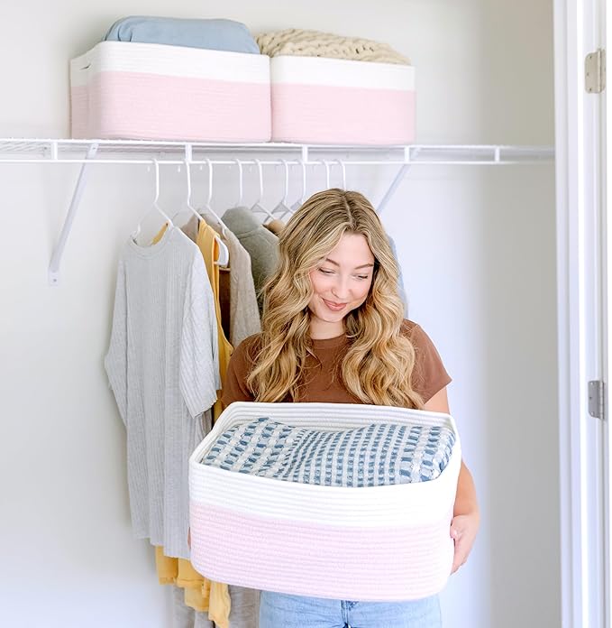 NaturalCozy Storage Baskets 16.8”x13”x7.6” Cotton Rope Woven Baskets for Organizing 3-Pack | Toy Storage Bins | Basket for Sh