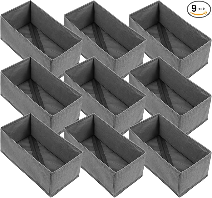 9-Pack Foldable Drawer Organizers Foldable Storage Bins – Clothing Drawer Organizer for Clothes, Dark Grey (10.6"x5.5"x4.3", 