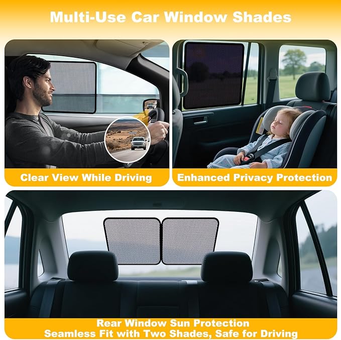 XCBYT 4-Pack Car Window Shades for Baby & Driver- Static Cling Side Window Sun Shade Combo with Transparent & Semi-Transparent - Car Window Covers with Glare & UV Blocker, Privacy Protection