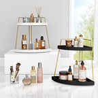 Forbena Black and Gold Corner Bathroom Counter Organizer, Modern Kitchen Countertop Shelf Organizer for Sink, Two Tier Makeup