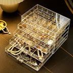 Feadily Acrylic Jewelry Organizer Box, Jewelry Drawer Organizer With 5 Drawers 79 Grids, Clear