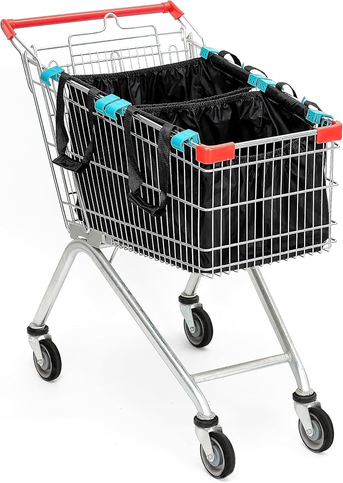 Handy Sandy 3-Pack Reusable Grocery Cart Bags – Foldable Shopping Organizers with Universal Cart Clips, PE Board Base