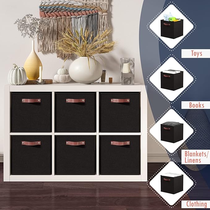 Ornavo Home 13 x 15 x 13 Kallax Storage Cube Bins, Foldable Collapsible Fabric Storage Bins Box Linen Shelf Basket Cube Organ