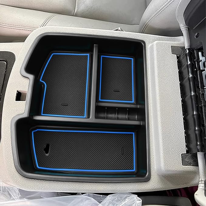 Center Console Organizer Compatible with 2007-2014 Chevy Silverado GMC Sierra Avalanche Tahoe Suburban Yukon Yukon XL Accessories, Floor Mounted Center Console ONLY,Blue Trim