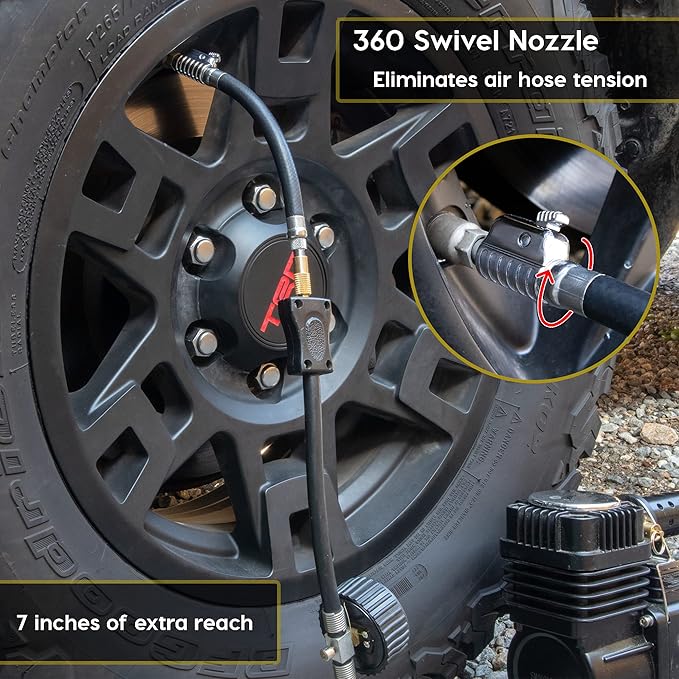 JACO Lightning S2X Tire Inflator Hose Extension Self Locking Nozzle | Patented Lock-on Air Hose Adapter for Tire Pumps (Open Flow)