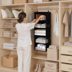 StorageWorks 5-Shelf Hanging Closet Organizers, Foldable Closet Storage Organizer with 2 Side Pockets, Portable Hanging Shelv