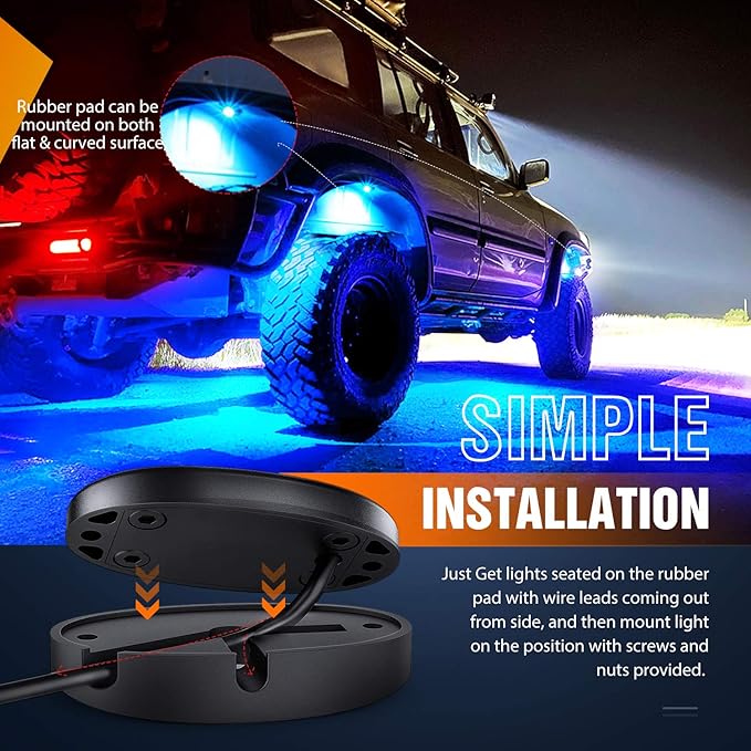 Nilight LED Rock Light 6PCS Underglow Wheel Well Pods Waterproof Exterior Underbody Roof Rack Side Lamps for Car Truck Pickups ATV UTV SUV Motorcycle Boat, Blue Color