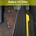 CAR PASS Yellow Car Mats Metallic, Aluminum Film All Weather Rubber Lemon Yellow car Floor Mats Waterproof Universal Trim to Fit SUV Sedan Van Truck 4 Piece Deep Dish Heavy Sporty Black Yellow Chrome